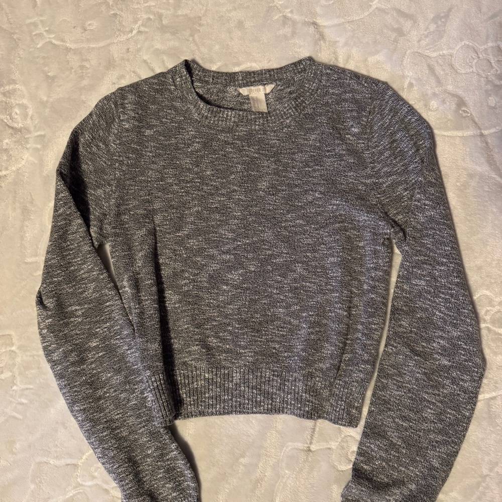 Forever 21 Gray Cropped Long Sleeve Sweater Sz S